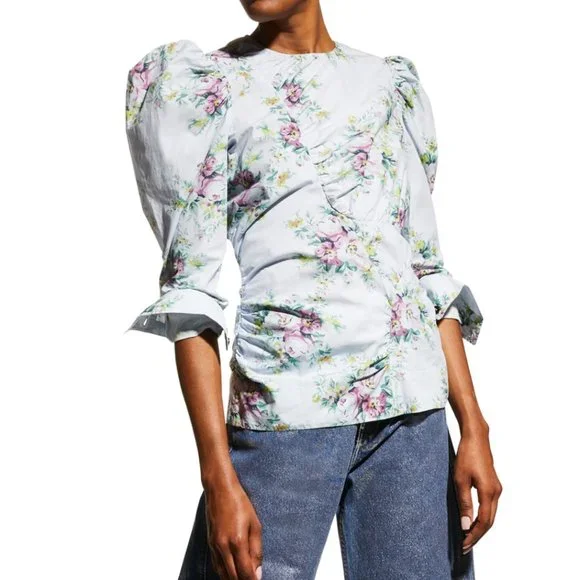 NWT: GANNI | Floral Puff Sleeve Top - Picture 9 of 13
